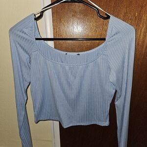 Sky Blue Ribbed Long Sleeve Crop Top